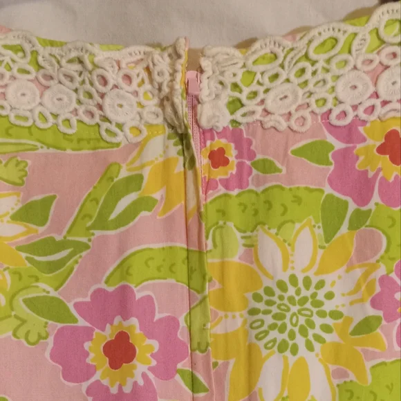 🎁🩷💚⚜️Lilly Pulitzer⚜️🩷💚Shift Dress Pink Green Gator Sleeveless Lace Size 8 - Picture 5 of 13
